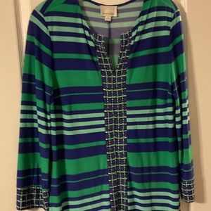 Donna Morgan Blue and Green Striped Midi Dress